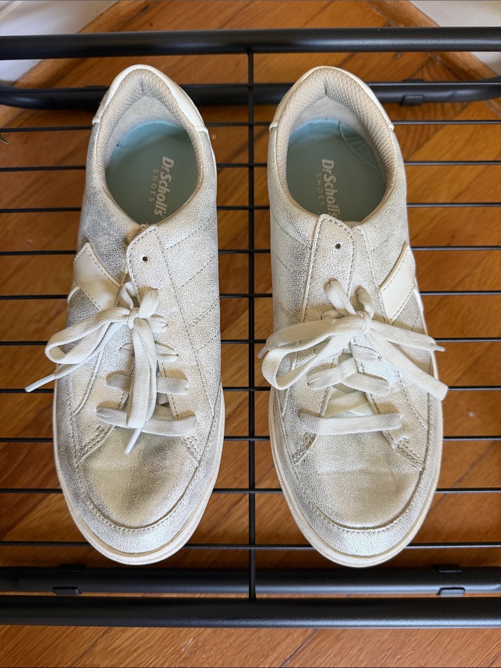 Dr. Scholl's Women's Cream and Metallic Lace-Up Casual Sneakers